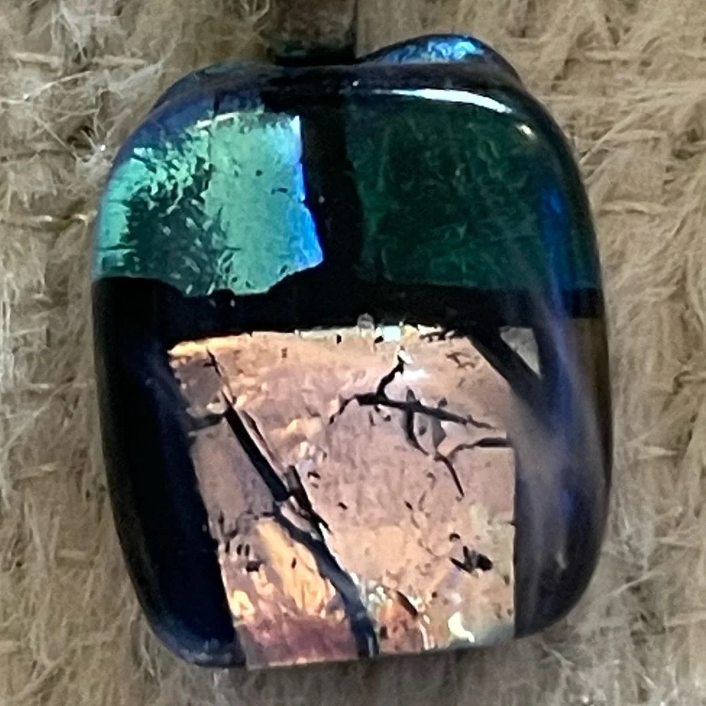 Mystic‎ Fire Topaz Cushion Cut Stud Earrings & Dichroic Fused Glass Foil Pendant